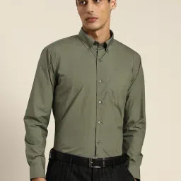Hancock Dark Green Cotton Slim Fit Shirt-image-12