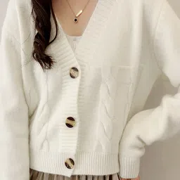 StyleCast Women Self Design V-Neck Long Sleeves Button Detail Cardigan image 2