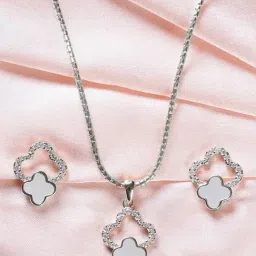Touch925 Sterling Silver Zircon Bloom Pendant Set for women-image-60
