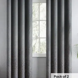 Haus & Kinder Powder Blue Polyester Abstract Misty Fern Eyelets 7 ft Door Curtain - Set of 2 image 2