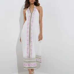 Bombay Paisley by Westside White Printed Design Cotton A-Line Dress image 1