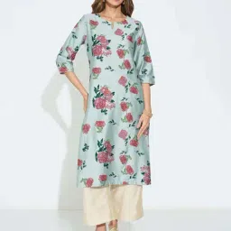 Rangmanch By Pantaloons Aqua Green Regular Fit Floral Print Kurta-image-61