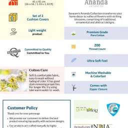 Swayam White & Grey Cotton 200 TC Cushion Covers - Set of 2 image 5