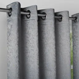 Haus & Kinder Powder Blue Polyester Abstract Misty Fern Eyelets 5 ft Window Curtain - Set of 2 image 2