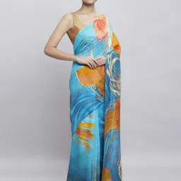 navyasa by liva Navyasa Powder Blue liva Organza Abstract Printed Saree With Coordinated Unstitched Blouse Piece image 4
