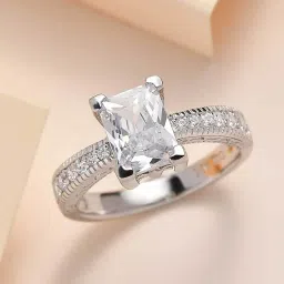 ornate jewels 925 Silver Octagon AAA Grade American Diamond Engagement Ring for Women & Girls image 1