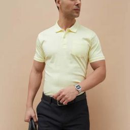 Code By Lifestyle Yellow Cotton Regular Fit Polo T-Shirt-picture-17