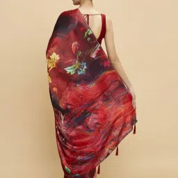 navyasa by liva Navyasa Maroon Liva Satin Abstract Printed Saree With Coordinated Unstitched Blouse Piece image 2