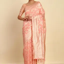 Soch Womens Peach Floral Woven Design Jacquard Weave Tussar Saree-image-94