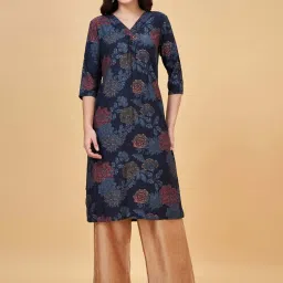 Rangmanch by Pantaloons Navy Floral Print Straight Kurta image 1