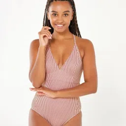 Olaian By Decathlon Bea Red & White Regular Fit Striped Swimwear image 1