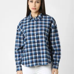 Van Heusen Blue Cotton Checks Shirt image 1