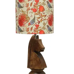 Homesake Red Wood Chess Bedside Table Desk Lamp with Shade image 2