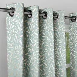 Haus & Kinder Firozi Polyester Floral Silver Willow Eyelets 5 ft Window Curtain - Set of 2 image 2