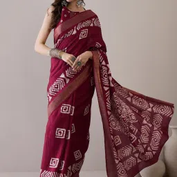 Saree Mall Magenta Silk Self Saree with Blouse Piece image 1