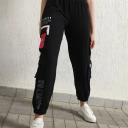 Hubberholme Black Cotton Graphic Print Joggers image 1