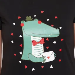 Clovia Black & Maroon Printed T-Shirt With Pants image 5