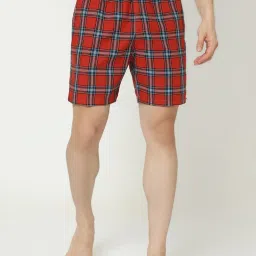 UnderJeans by Spykar Burnt Orange Check Cotton Boxers image 1