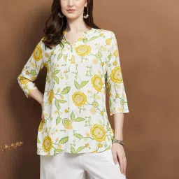 Melange By Lifestyle Yellow Regular Fit Floral Print Kurtis image 1