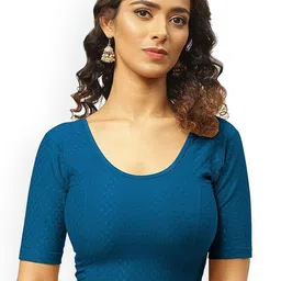 Fressia Fabrics Woven Design Round Neck Saree Blouse-picture-10