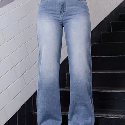 Kotty Women Blue Cotton Straight Fit High-Rise Stretchable Jeans-picture-11