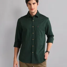 AD by Arvind Green Slim Fit Self Design Shirt image 1