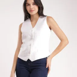 Fablestreet White Linen Relaxed Fit Waistcoat image 1