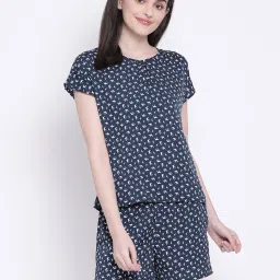 Clovia Navy Printed Top With Shorts image 1