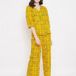 Clovia Yellow Printed T-Shirt With Pyjamas image 1