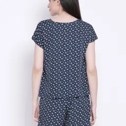 Clovia Navy Printed Top With Shorts image 2