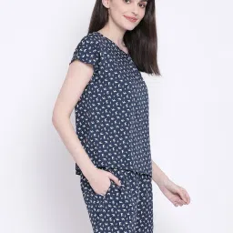 Clovia Navy Printed Top With Shorts image 4