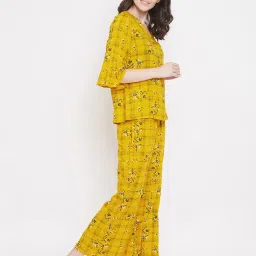 Clovia Yellow Printed T-Shirt With Pyjamas image 4