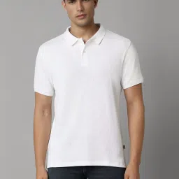 Louis Philippe White Cotton Slim Fit Self Pattern T-Shirt image 1