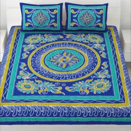 Living Roots Floral Blue 240 TC Cotton Bedsheet with 2 Pillow Covers image 1
