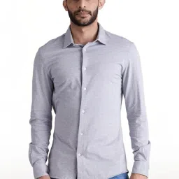 celio Celio* Grey Cotton Regular Fit Texture Shirts image 1