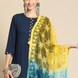 Saadgi Blue & Yellow Embroidered Dupatta image 2