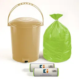 Kuber Industries 3 Pcs Beige & Green Durable Dustbin With Garbage Covers - 10L-image-11