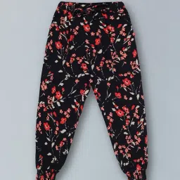 3PIN Girls Black Cotton Floral Joggers-picture-42