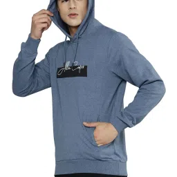 Allen cooper Blue Melange Regular fit Printed Hooded Sweatshirt image 3