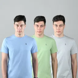 Louis Stitch Multicolored Cotton Regular Fit Plain T-Shirt (Pack of 3) image 1