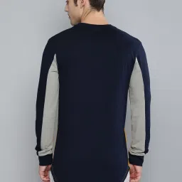 Difference Of Opinion Navy & Yellow Cotton Regular Fit Colour Block T-Shirt image 2