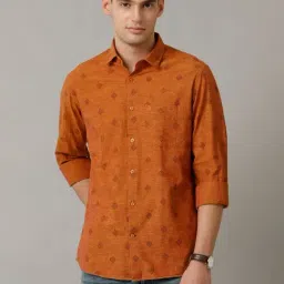 Cavallo By Linen Club Orange Linen Contemporary Fit Printed Shirt-picture-16
