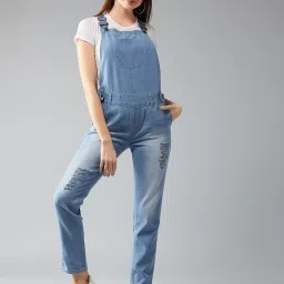 DOLCE CRUDO Light Blue Denim Distressed Dungaree image 1
