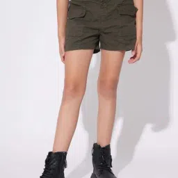 VERO MODA GIRL Kids Capulet Olive Solid Shorts-picture-35