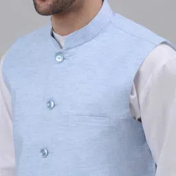 NEUDIS Sky Blue Sleeveless Mandarin Collar Nehru Jacket image 4