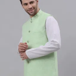 NEUDIS Light Green Sleeveless Mandarin Collar Nehru Jacket image 3