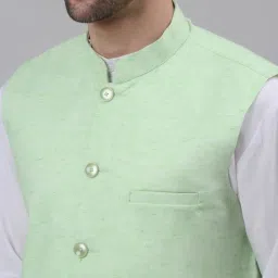 NEUDIS Light Green Sleeveless Mandarin Collar Nehru Jacket image 4