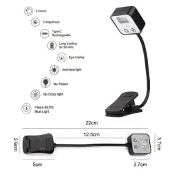Xergy Black Plastic Rechargeable Book Light with 3 Color Modes & 5 Brightness Levels image 3