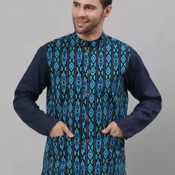 NEUDIS Black & Blue Sleeveless Mandarin Collar Nehru Jacket image 1