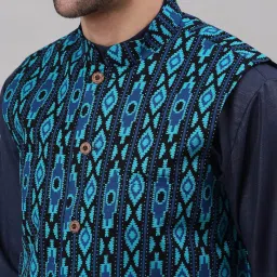 NEUDIS Black & Blue Sleeveless Mandarin Collar Nehru Jacket image 4